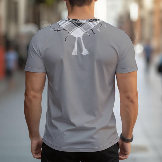 Palestinian Scarf T-shirt Print, B/W on Grey