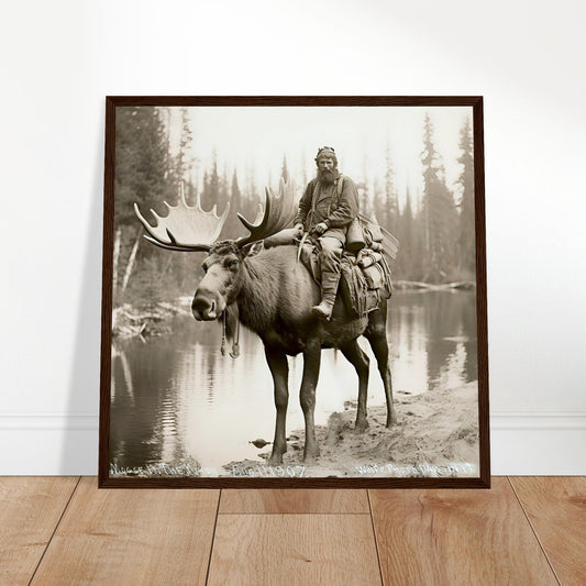 Moose Rider Vintage Photo Reprint on Premium Matte Paper - Posterify