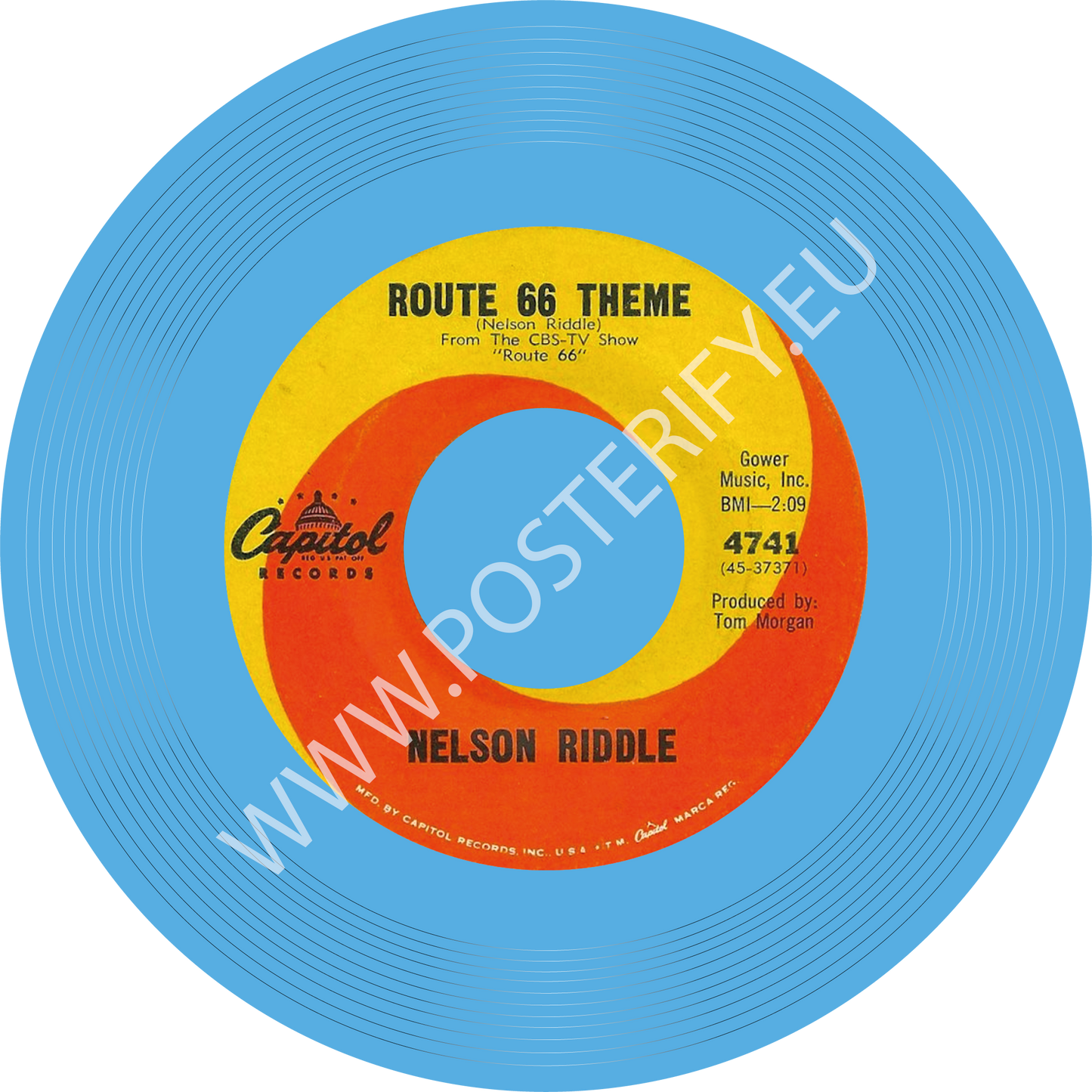 Thème Route 66, Nelson Riddle, Vinyl Record Single Mat (Personnaliser un tapis sur demande)
