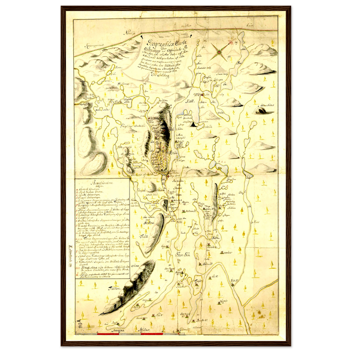 Åre Map 1748 of West Jämtland Sweden Wooden Framed Poster - Posterify