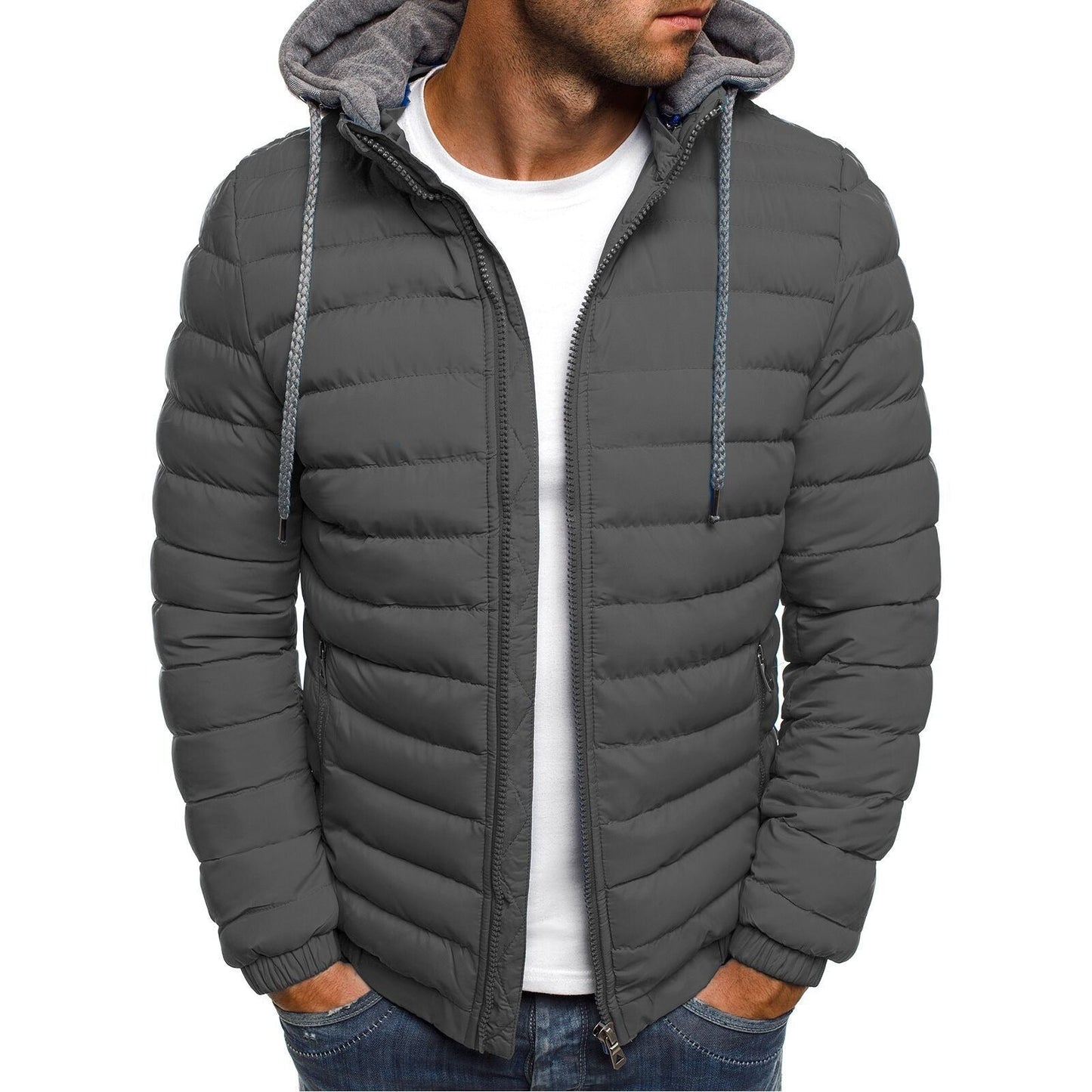 Hillside Winter New Style Down Cotton Coat Men's European Size Solid Color Hooded Thick Cotton Coat Loose Men's Cotton Jacket - Posterify