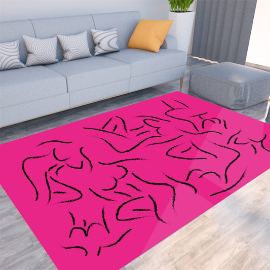 Curves Pink Rectangular Thickened Floor Mat - Posterify
