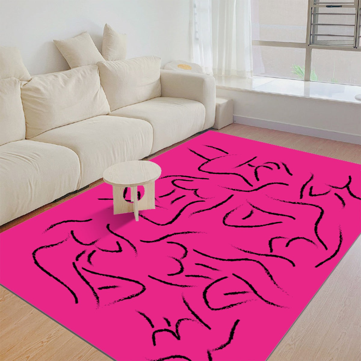 Curves Pink Rectangular Thickened Floor Mat - Posterify