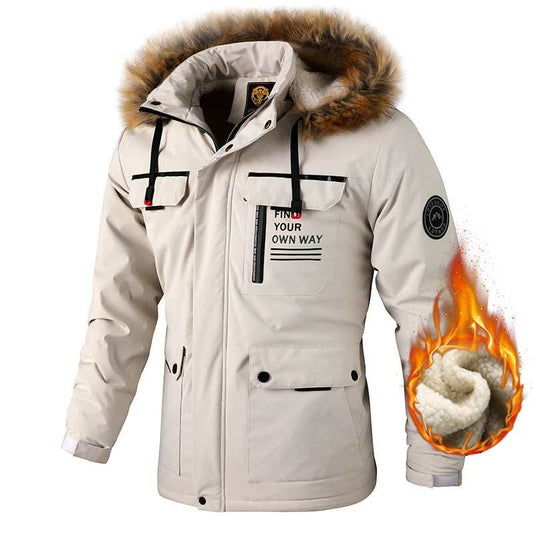 Hillside Outdoor Men's Plush Thickened Casual Jacket Parka Winter Warm Jacket Men's Coat - Posterify