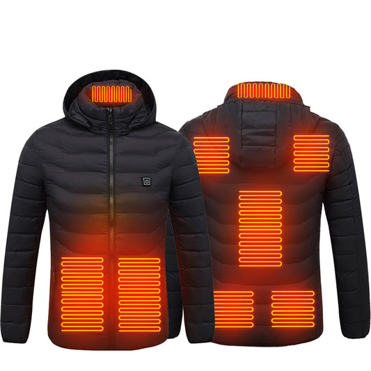 Intelligent Heating Clothes Winter 8 Areas Standing Collar Hooded Light Thin Heating Warm Jacket Men Electric Heating Constant Temperature Heating Cotton Jacket - Posterify