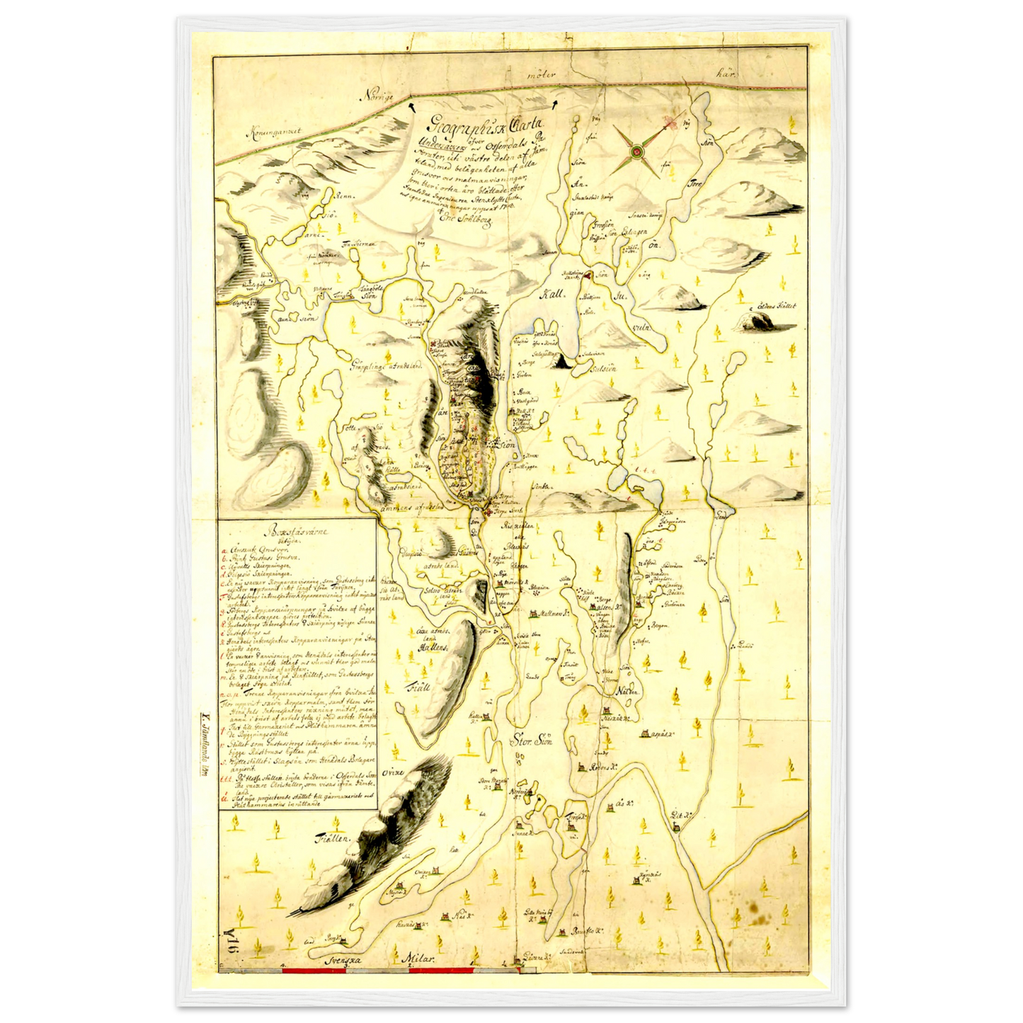 Åre Map 1748 of West Jämtland Sweden Wooden Framed Poster - Posterify