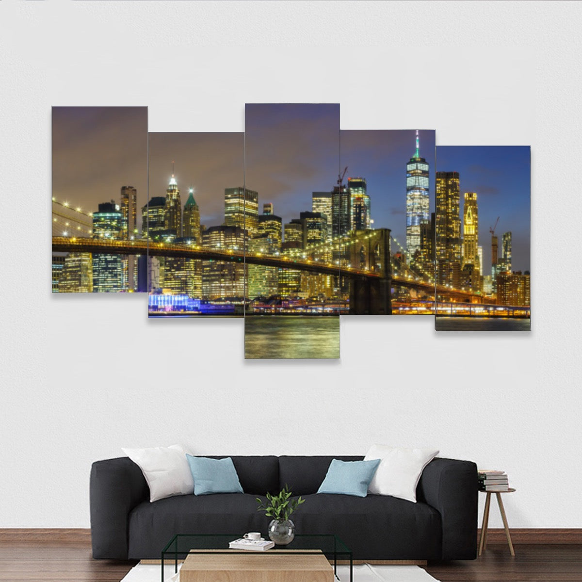 NY Night Framed five-piece mural