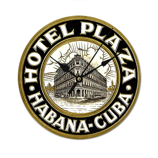 Vintage Print Habana Cuba Hotel Plaza Wood Clock