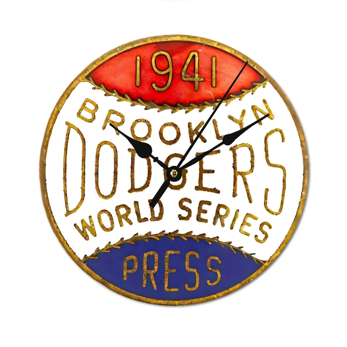 Dodgers, Vintage Press Button, Wood Clock