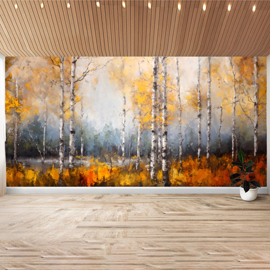 Birch Tree Forest, Modern Oil Painting, Mega Size Wall Sticker