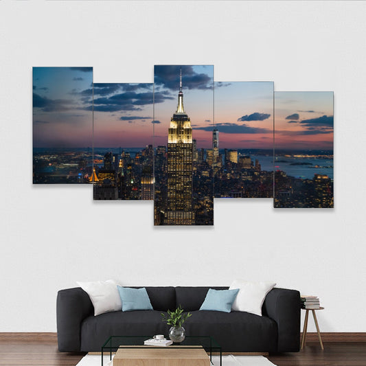 NY Night Framed five-piece mural