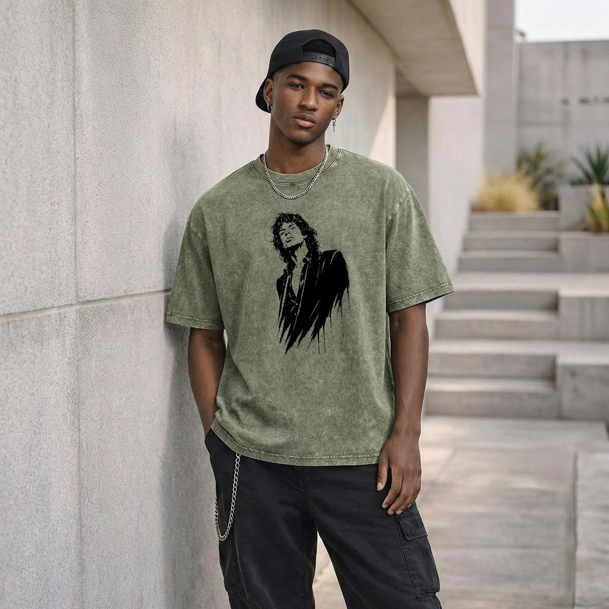 Mick Jagger, Unisex Heavyweight Washed Drop Shoulder T-Shirt|250GSM DTG