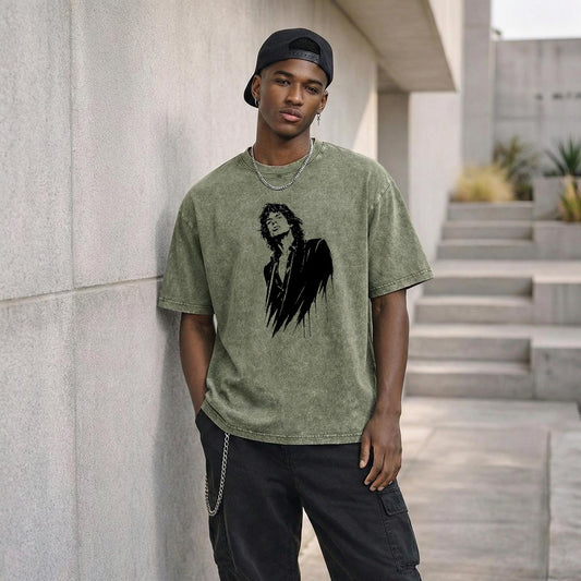 Mick Jagger, Unisex Heavyweight Washed Drop Shoulder T-Shirt|250GSM DTG