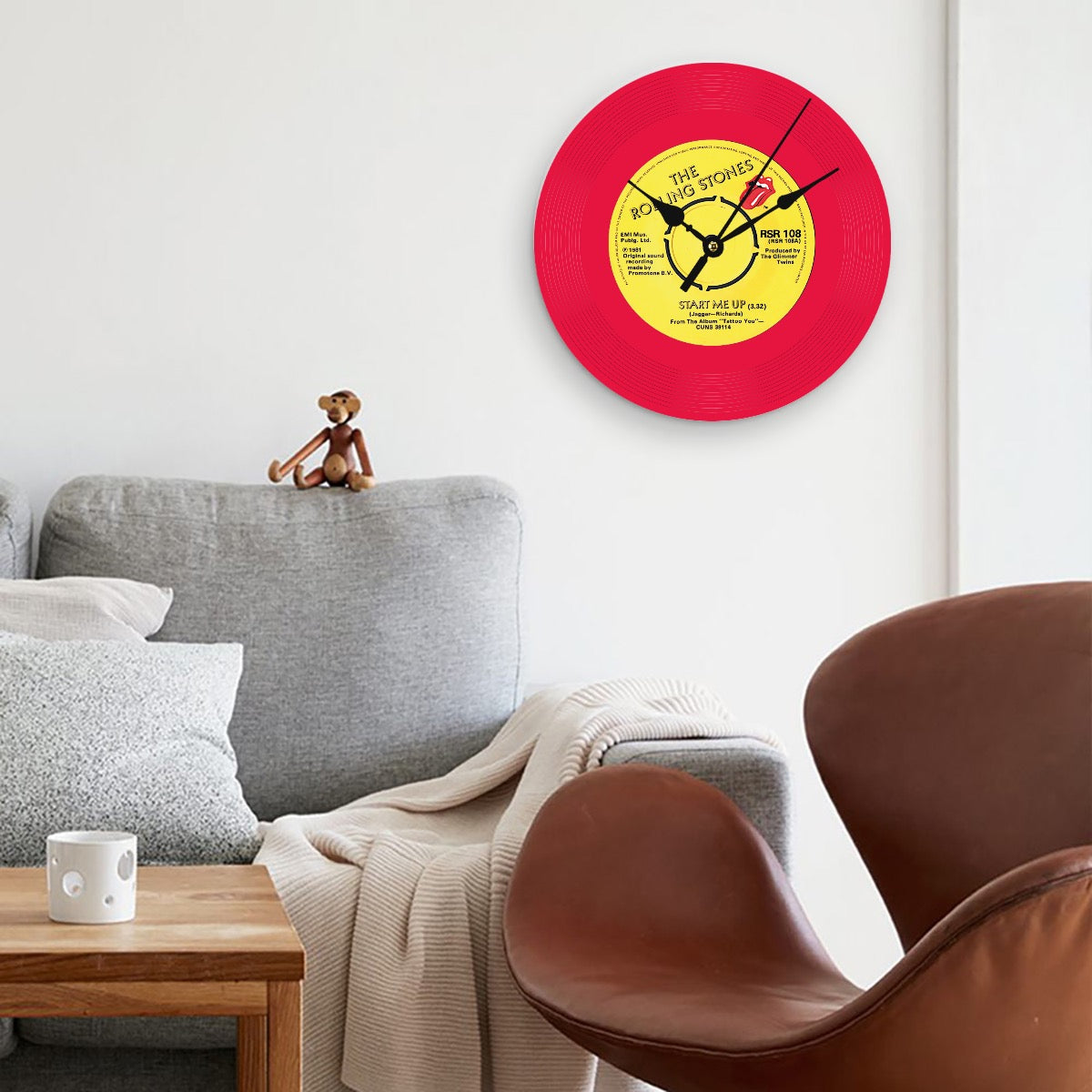 Clock, Rolling Stones, Start Me Up, Vinyl Record, Wood (Customize a clock on request)