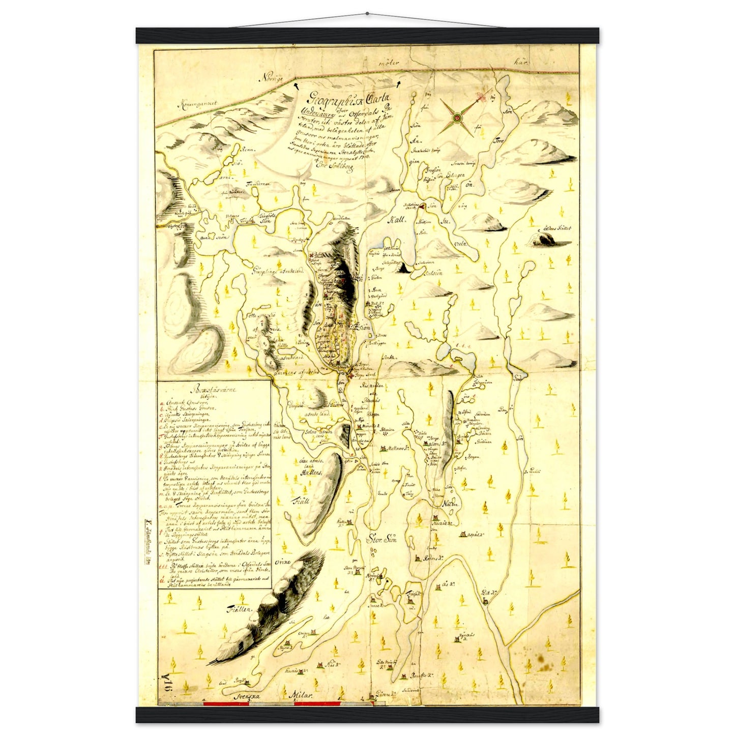 Karta över Åre och västra Jämtland från 1748. Åre mountain village Sweden 1748. - Posterify