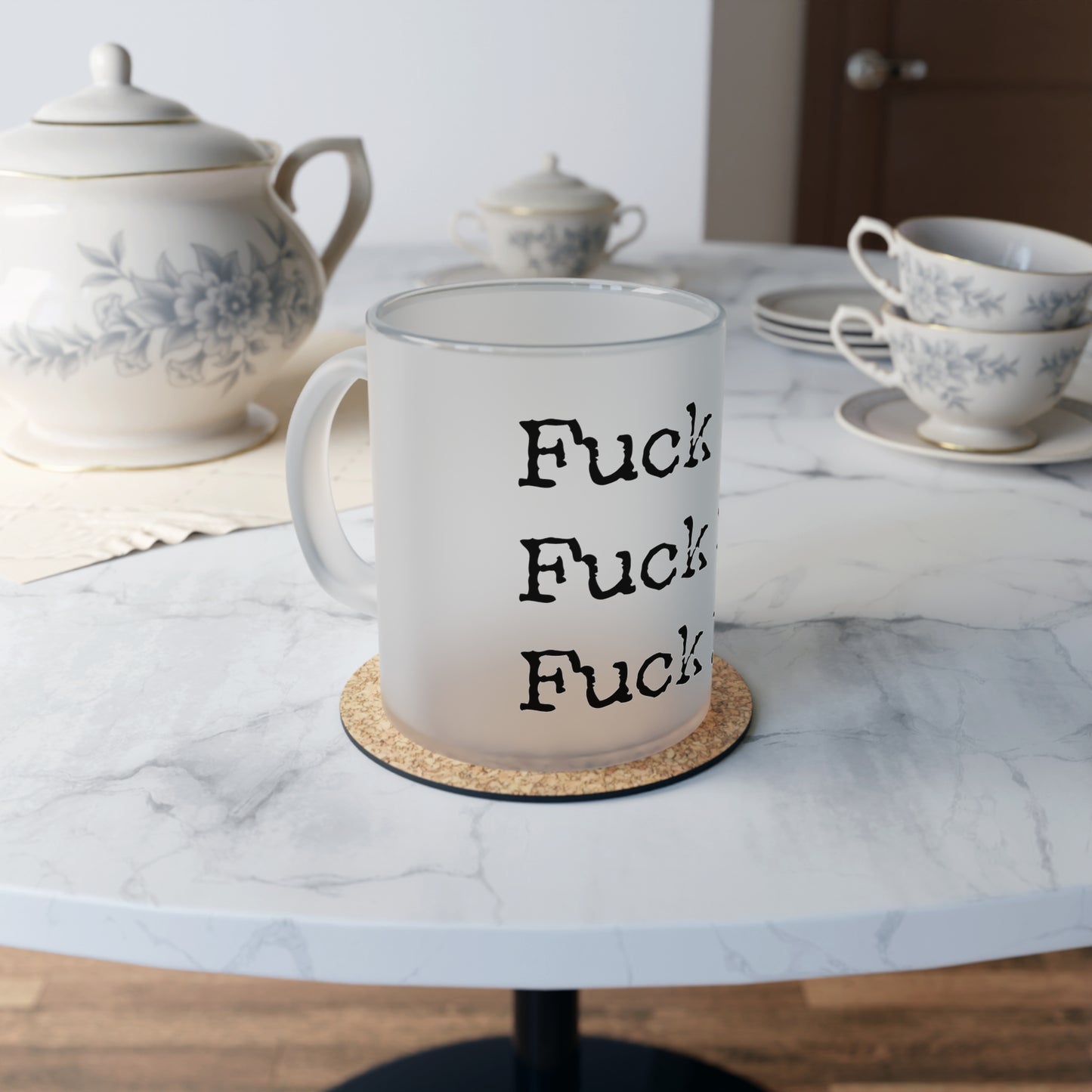 Frosted Glass Mug With Text: Fuck it, Fuck no, Fuck yes