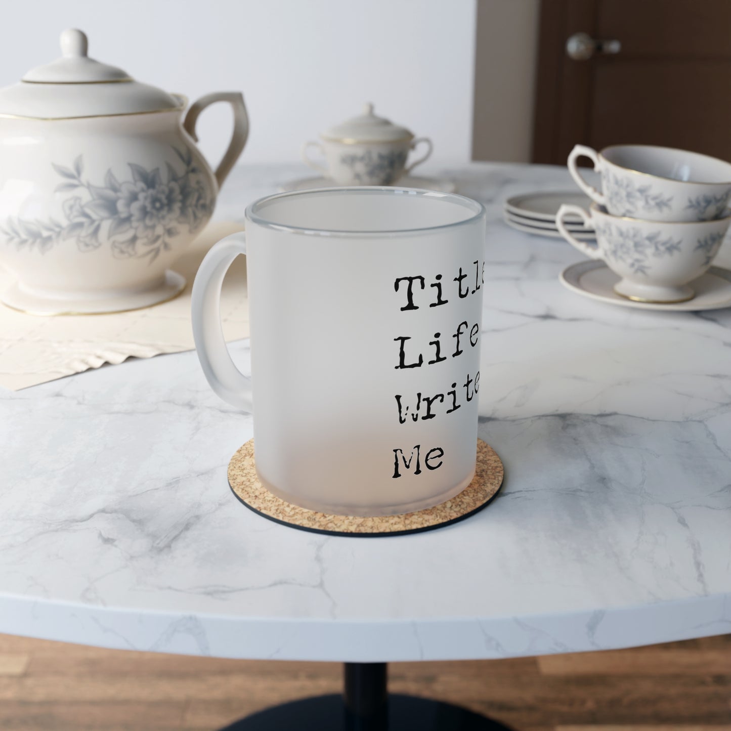 Frosted Glass Mug With Text Title: Life Writer Me