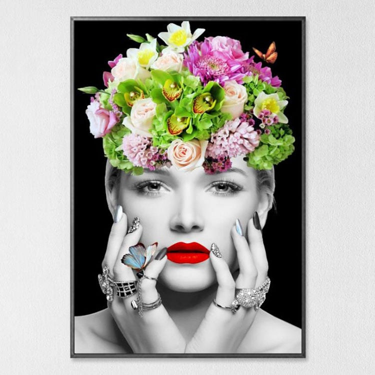 Floral Feather Woman Abstract Fashion Style Canvas Painting Art Print Poster Picture Frame Wall Living Room Home Decor - Posterify