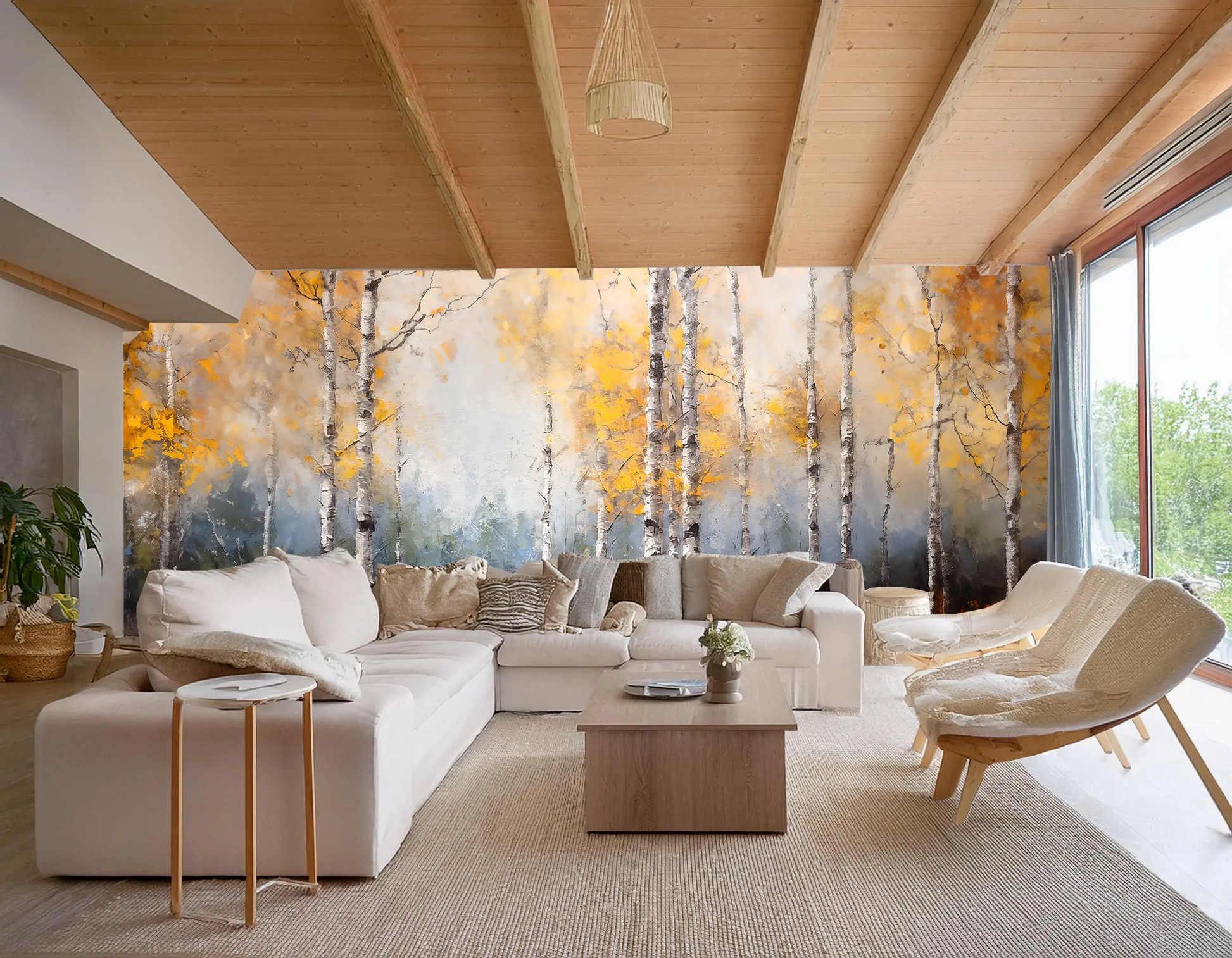 Birch Tree Forest, Modern Oil Painting, Mega Size Wall Sticker - Image #2