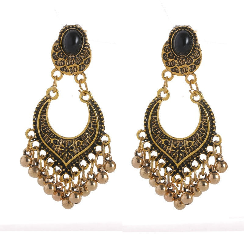 Hillside Vintage Black Droplet Earstuds Beads Tassel Rhinestone Earrings - Posterify