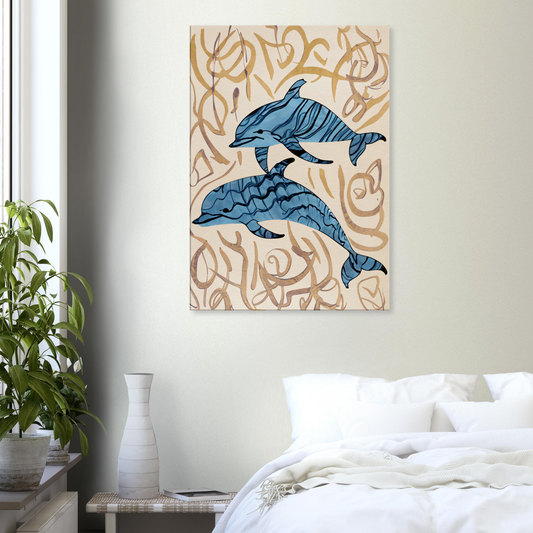 Canvas Print with line drawing of Dolphins by Posterify Design - Posterify