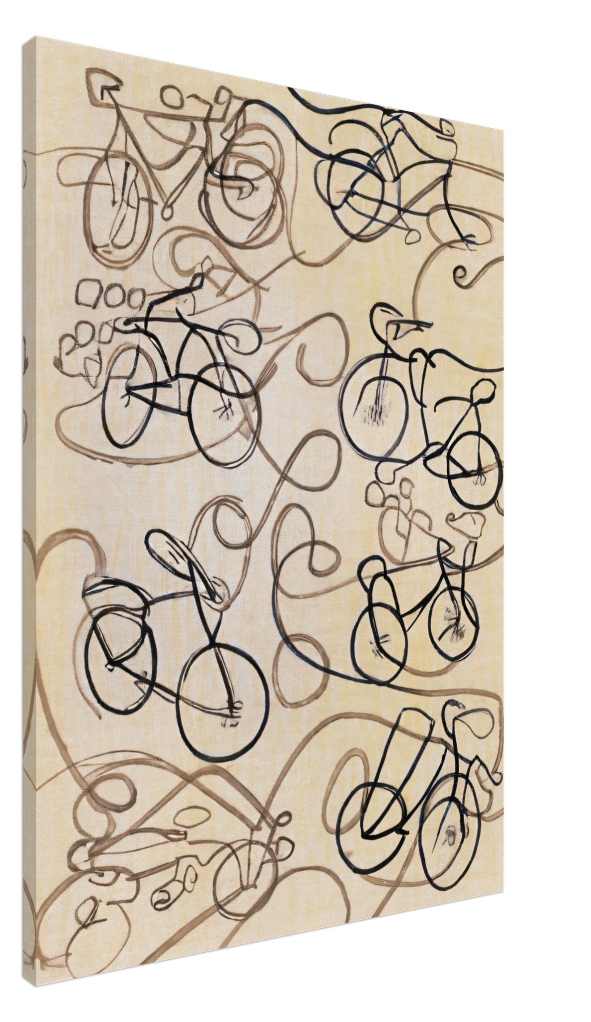 Canvas Print with line drawing of Bicycles by Posterify Design