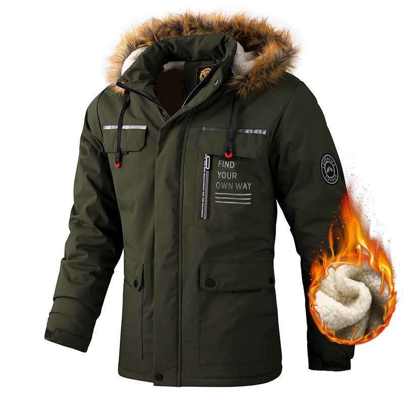 Hillside Outdoor Men's Plush Thickened Casual Jacket Parka Winter Warm Jacket Men's Coat - Posterify