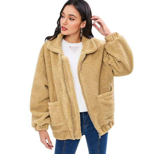 Hillside Langstar Women Lamb Wool Fluffy Loose Coat Fashionable Warm Soft Jacket - Posterify