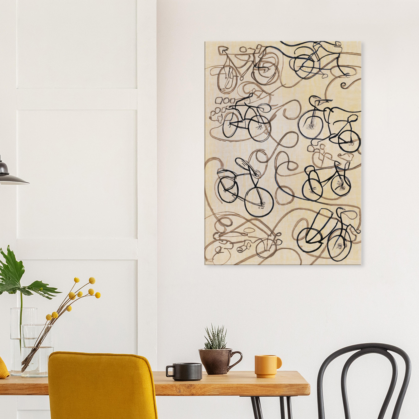 Canvas Print with line drawing of Bicycles by Posterify Design