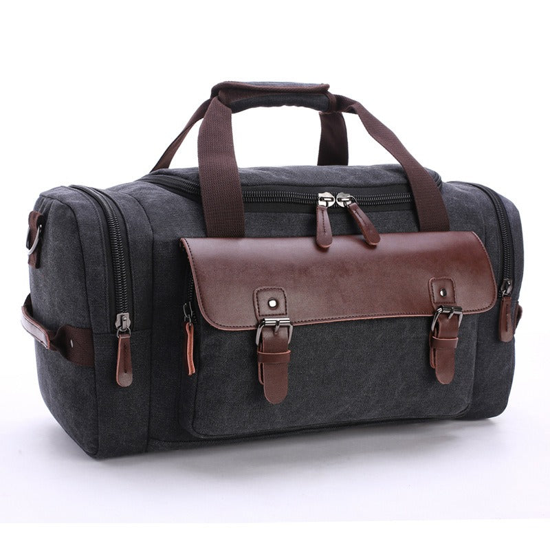 Hillside Large Capacity Vintage Luggage Casual Tote Bags Travel Bag Pu Leather Canvas Duffle Bag - Posterify