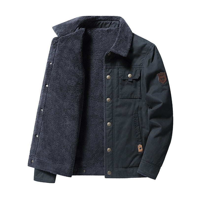 Hillside Men's New Wash Cotton Plush Thickened Casual Fashion Lapel Men's Jacket Coat - Posterify