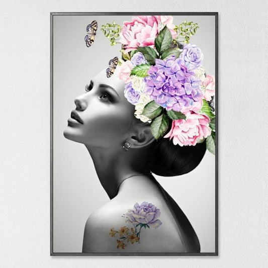 Floral Feather Woman Abstract Fashion Style Canvas Painting Art Print Poster Picture Frame Wall Living Room Home Decor - Posterify