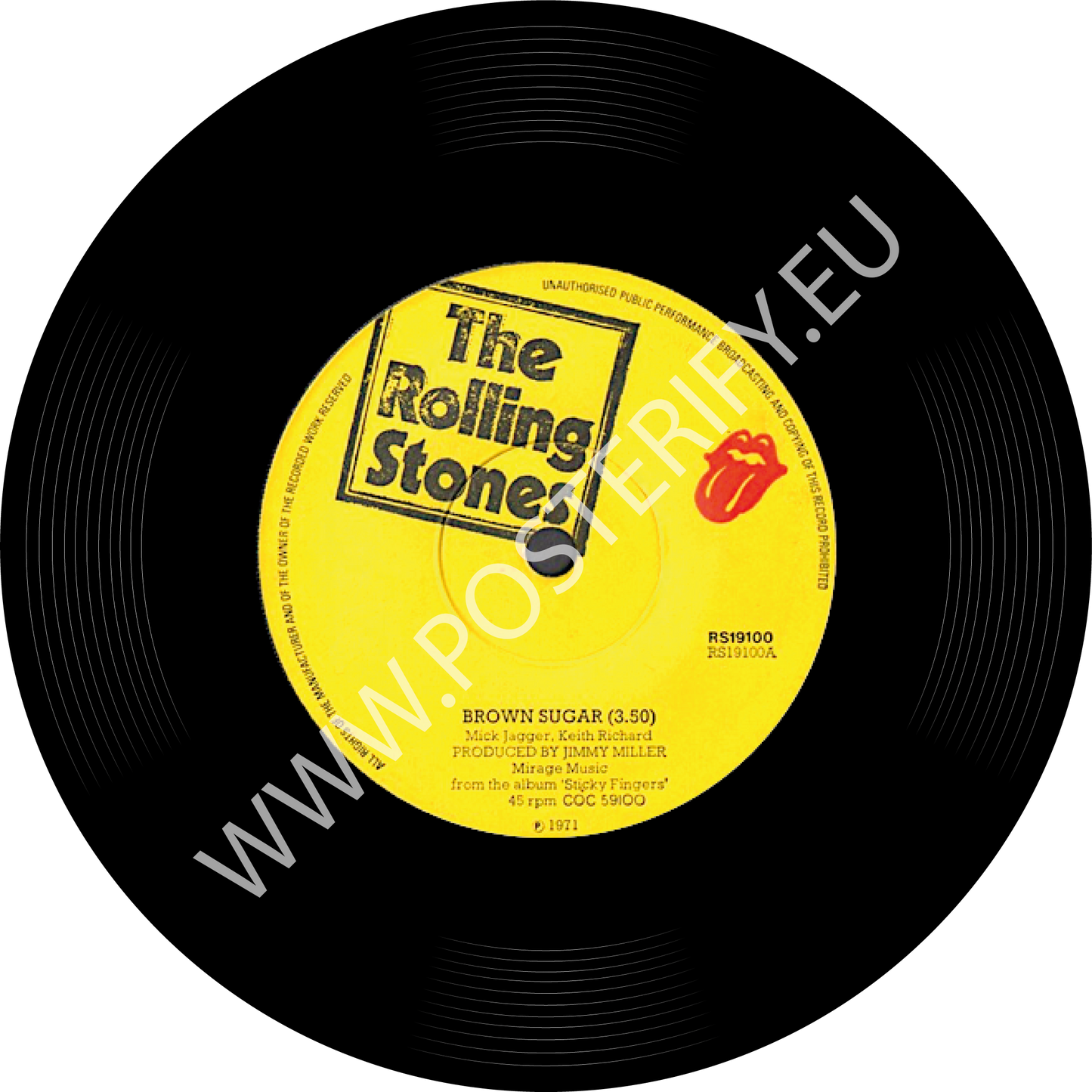 Rolling Stones, Brown Sugar, Single Vinyl Record Round Mat (Can also be used as sound Damper on wall