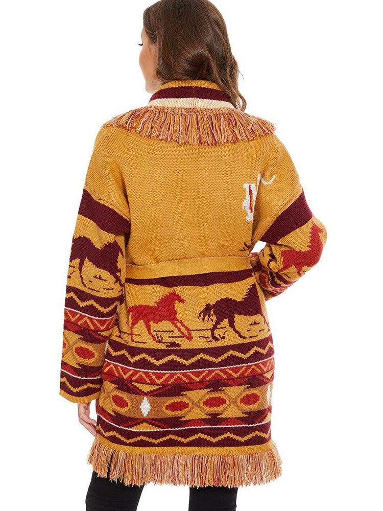 Hillside WQJGR Autumn Winter Cardigan Sweater Women Wool Kniited Tassel Geometric patterns Loose Full Sleeve High Quality Jacket Female - Posterify