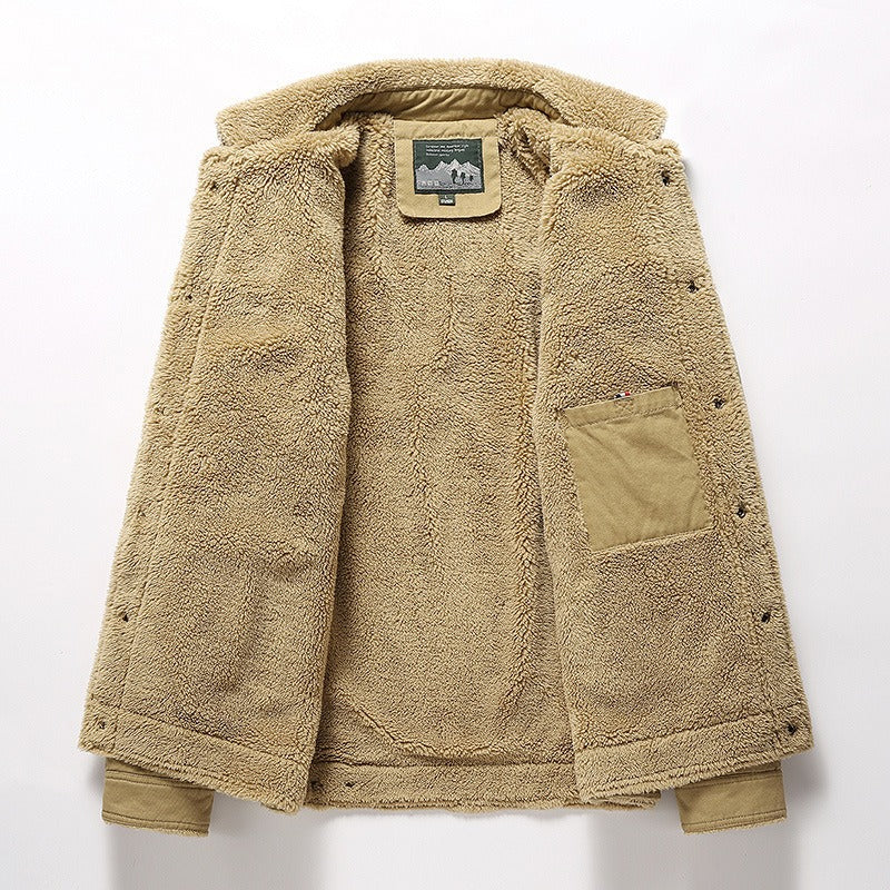 Hillside Men's New Wash Cotton Plush Thickened Casual Fashion Lapel Men's Jacket Coat - Posterify