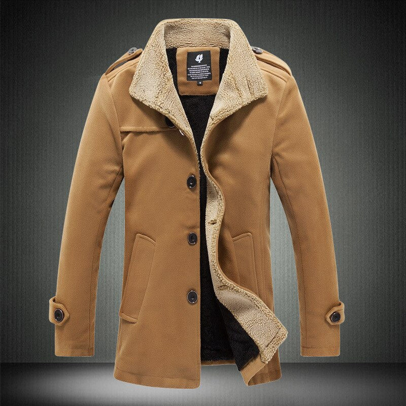 Jacket Men Winter Fleece Plus Velvet Thick Warm Coat Mens Slim Fit Trench Overcoat Male Outdoor Windproof Jackets Long Outwear - Posterify
