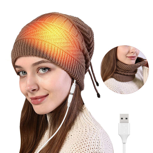 USB Electric Heating Warm Heating Hat Outdoor Knitted Hat Bib Two Autumn And Winter Heating Hat Bib - Posterify