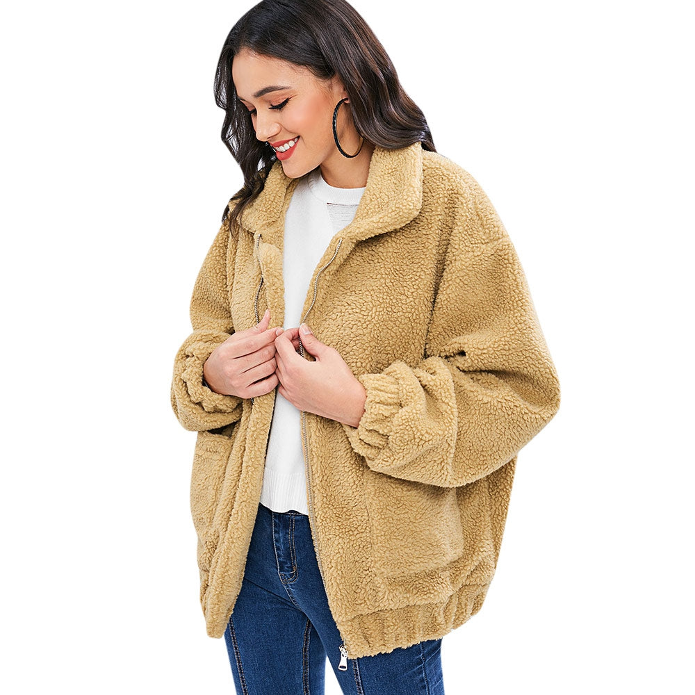 Hillside Langstar Women Lamb Wool Fluffy Loose Coat Fashionable Warm Soft Jacket - Posterify