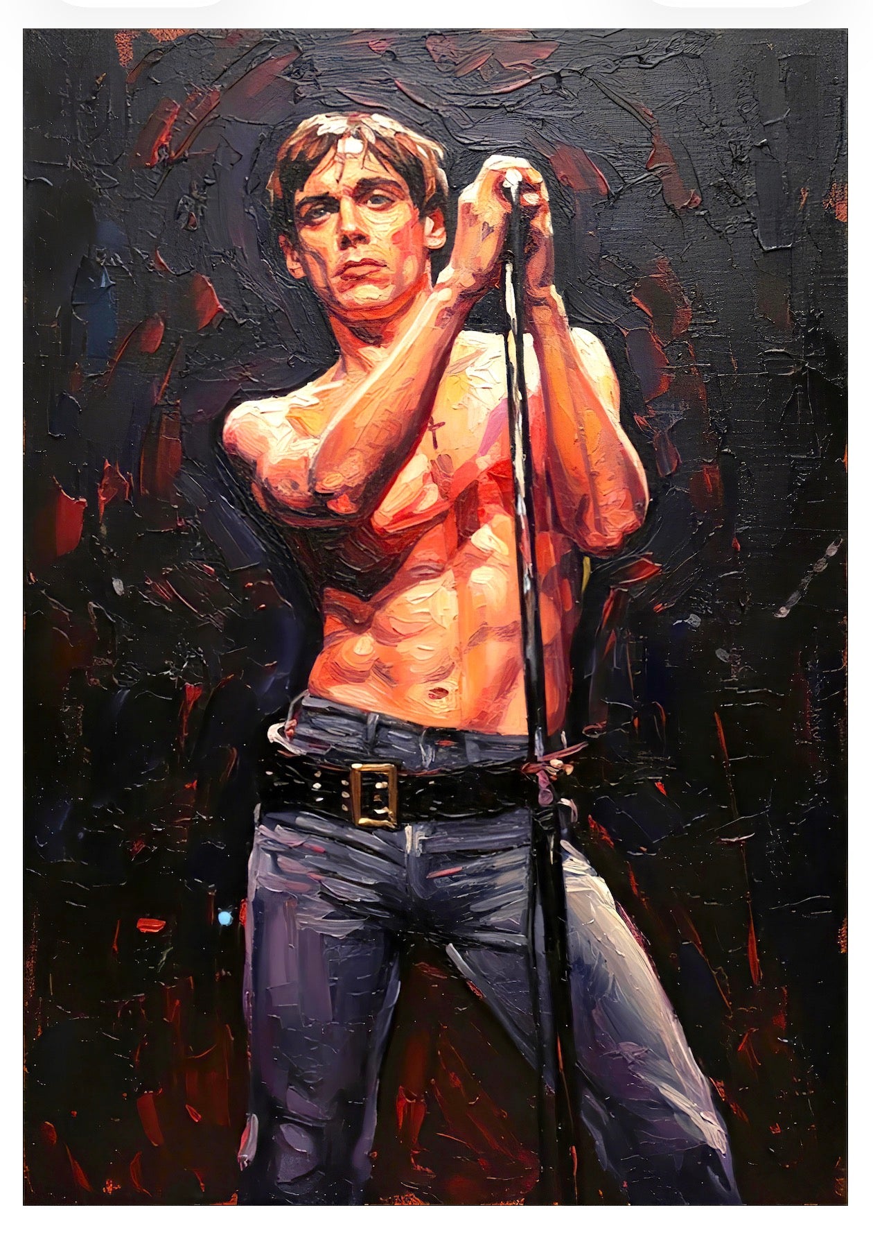Iggy Pop 1977, Oil Paint Style Print, Canvas, Poster, Wall art