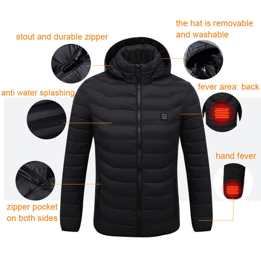 Mens Winter Heated USB Hooded Work Jacket Coats Adjustable Temperature Control Safety Clothing - Posterify