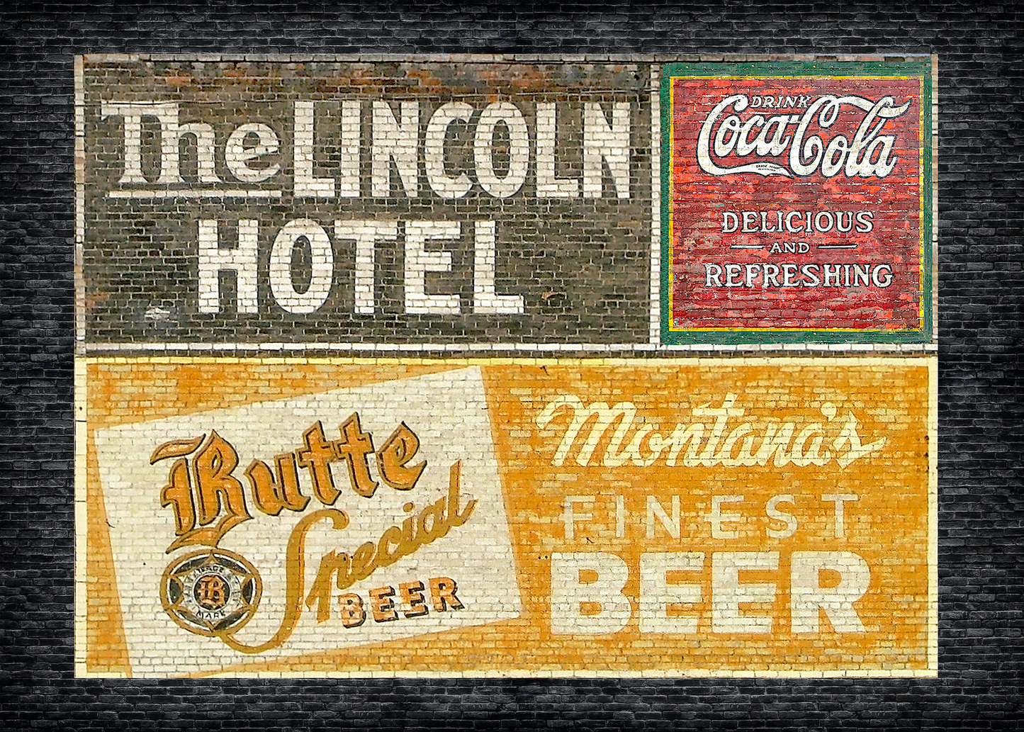 Montana, Brick Wall, Original Ghost Signs Collage, Wallpaper Sticker