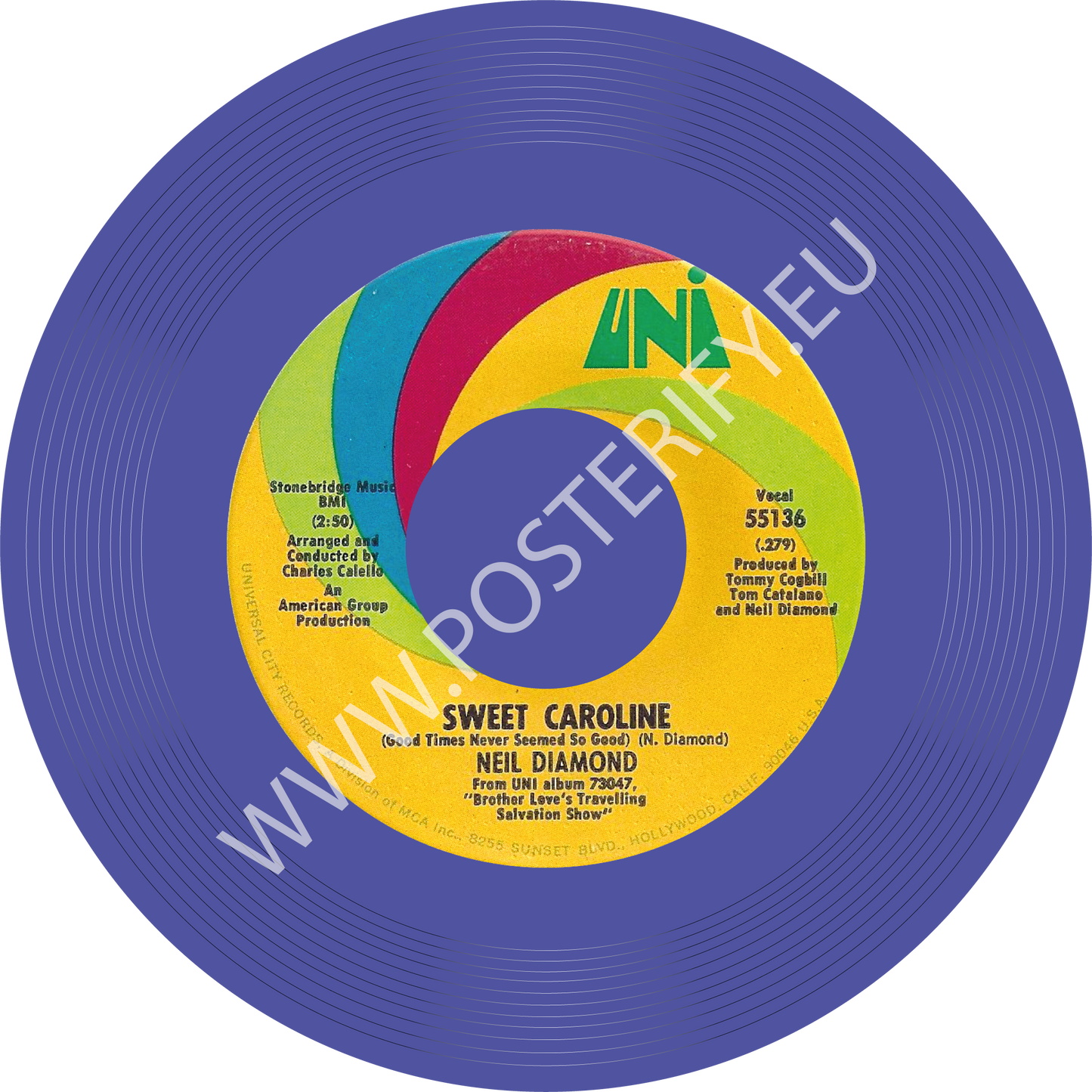 Sweet Caroline, Neil Diamond, Vinyl Record Single Mat (Customize a mat on request)