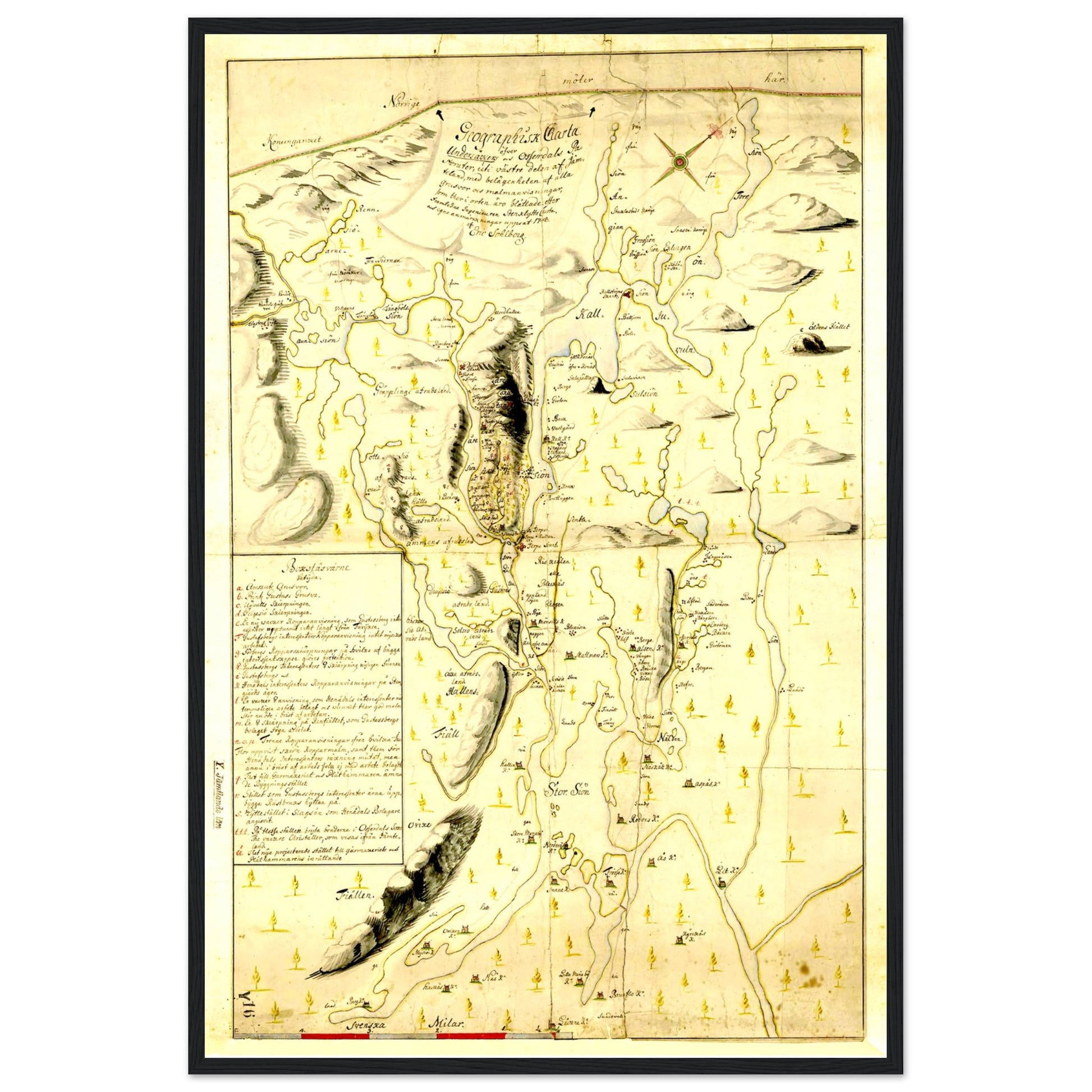 Åre Map 1748 of West Jämtland Sweden Wooden Framed Poster - Posterify