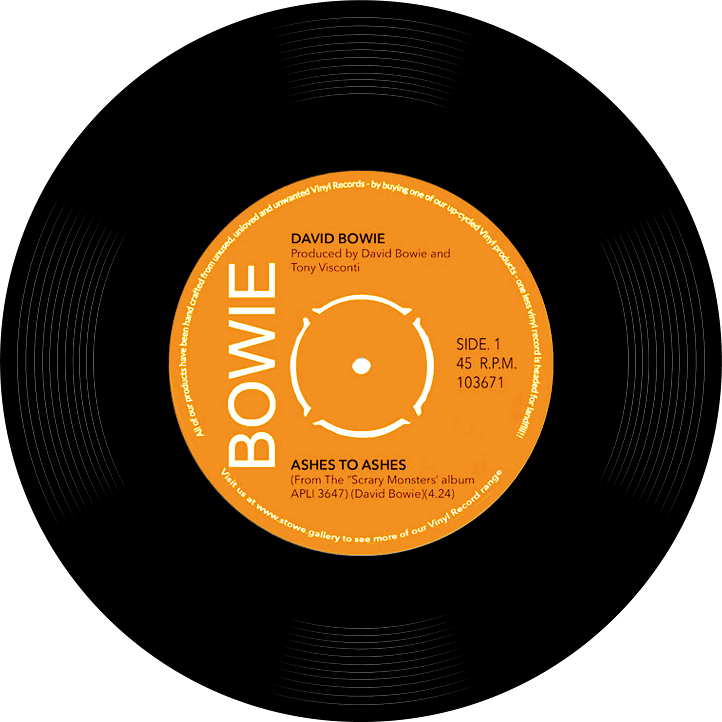 David Bowie, Ashes to Ashes, Single Vinyl Record Round Mat (Can also be used as sound Damper on wall - Posterify