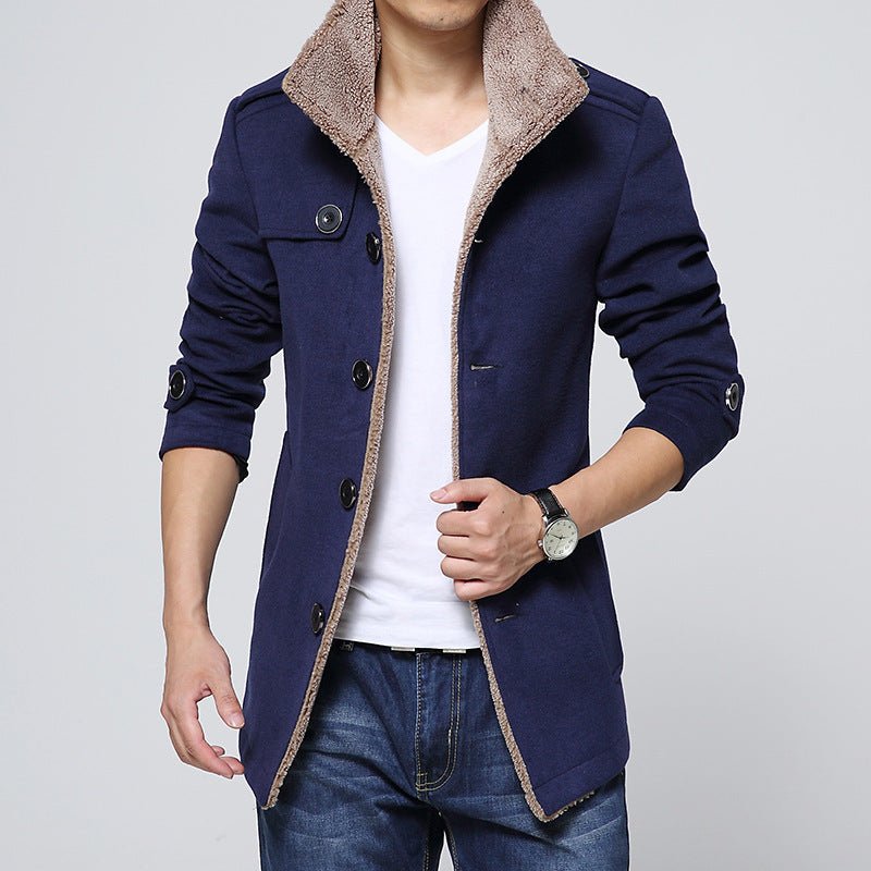 Autumn And Winter Stand Collar Lamb Wool Men's Woolen Jacket - Posterify