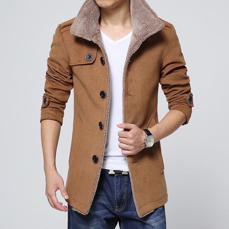 Autumn And Winter Stand Collar Lamb Wool Men's Woolen Jacket - Posterify