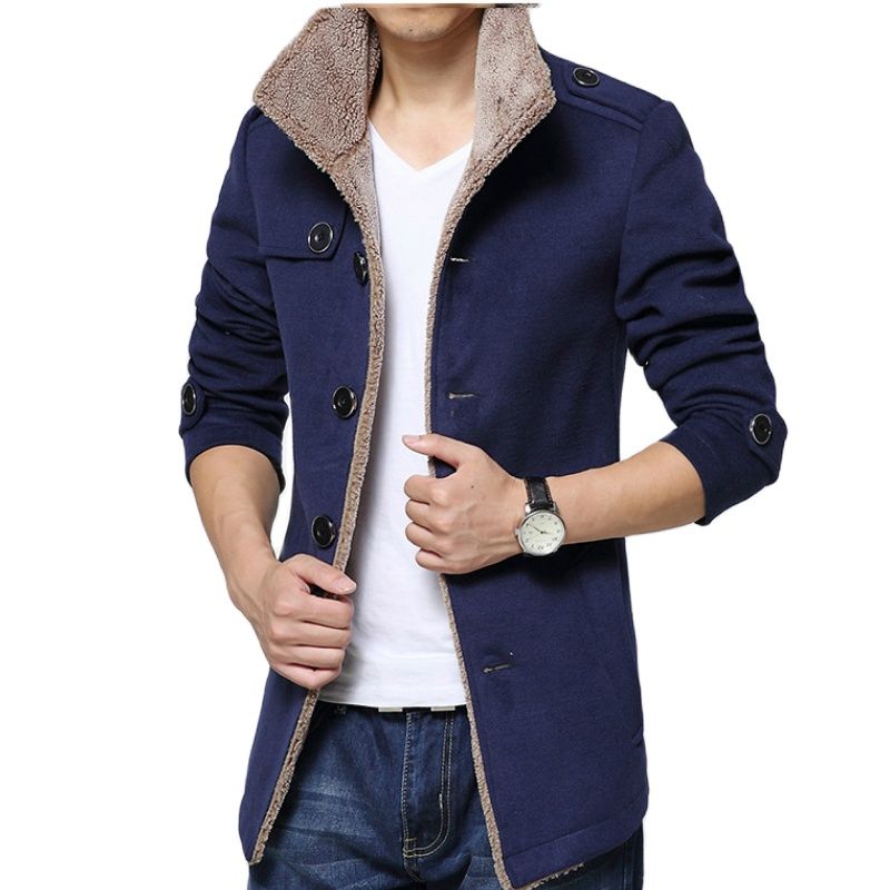 Autumn And Winter Stand Collar Lamb Wool Men's Woolen Jacket - Posterify