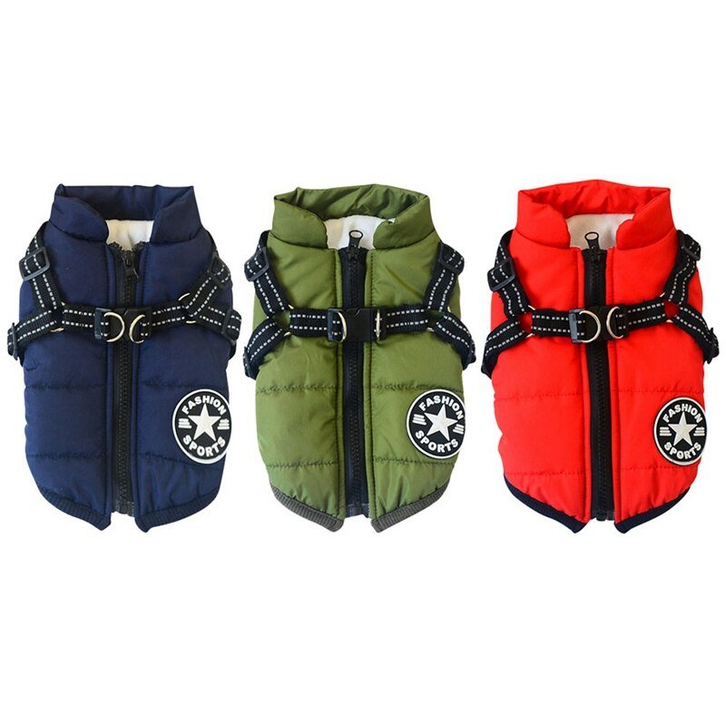 Autumn Winter Pet Skiing Costume Sleeveless Cotton Padded Vest With Durable Chest Strap Harness Clothing Coat Supplies - Posterify