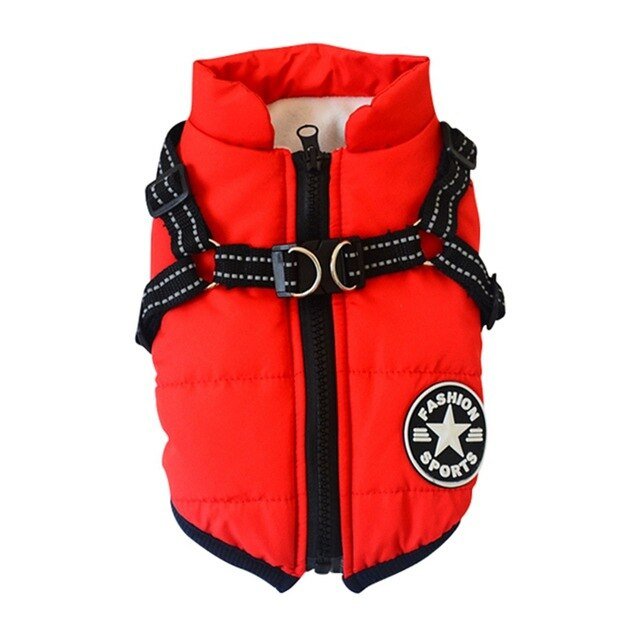 Autumn Winter Pet Skiing Costume Sleeveless Cotton Padded Vest With Durable Chest Strap Harness Clothing Coat Supplies - Posterify