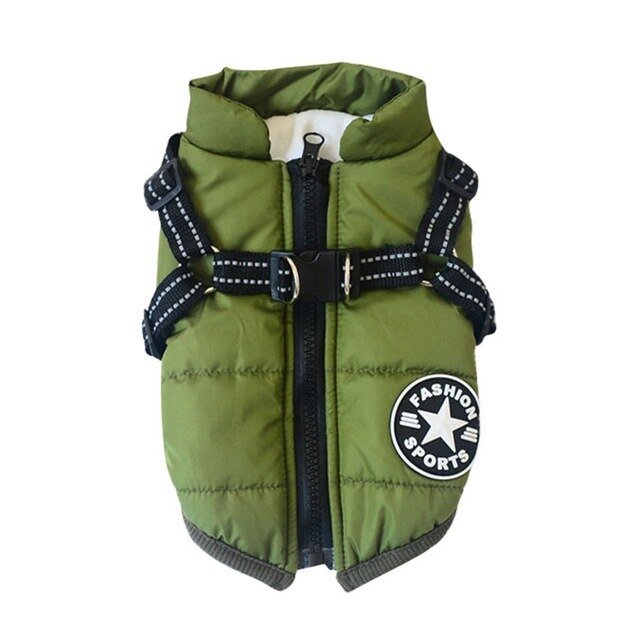 Autumn Winter Pet Skiing Costume Sleeveless Cotton Padded Vest With Durable Chest Strap Harness Clothing Coat Supplies - Posterify